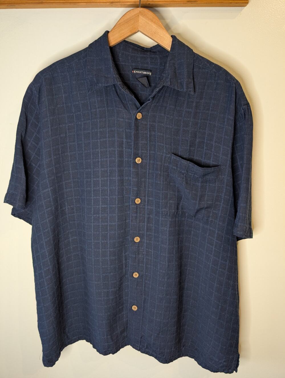 Knightsbridge Men's Navy Blue Linen Blend Camp Shirt Short Sleeve Size L Resort